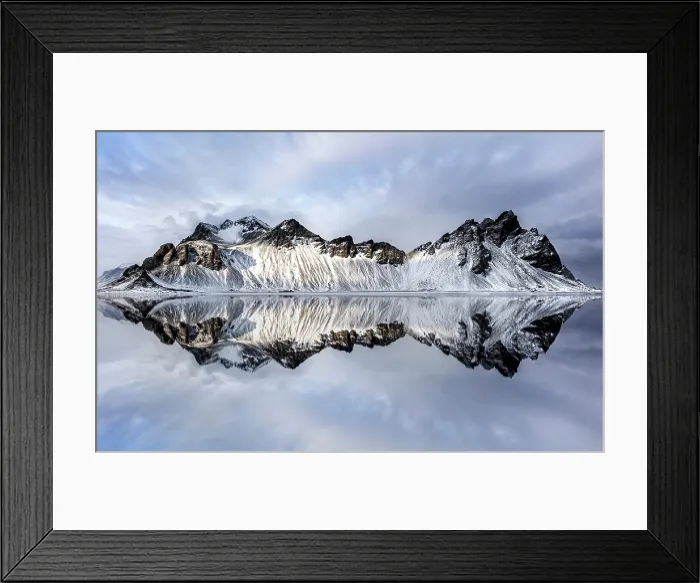 Framed Print : Vestrahorn mountain in winter, reflecting in the shallow water of a nearby lagoon, Stokksnes, Southeast Iceland Framed Print : Vestrahorn mountain in winter, reflecting in the shallow water of a nearby lagoon, Stokksnes, Southeast Iceland
