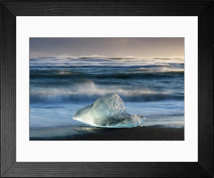 Framed Print : Iceberg on the beach at dawn, near Jokulsarlon glacial lagoon, Iceland