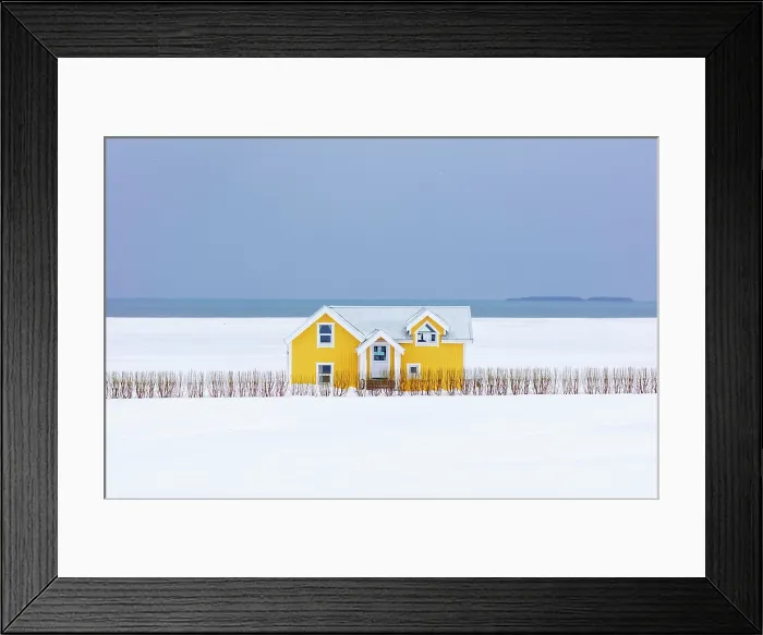 Framed Print : Yellow house in snowy winter landscape, South Iceland Framed Print : Yellow house in snowy winter landscape, South Iceland
