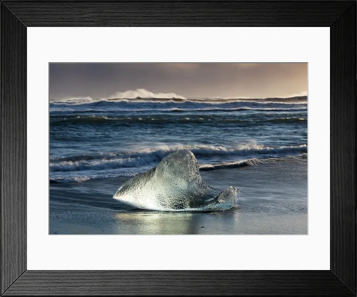 Framed Print : Iceberg on the beach at sunrise, near Jokulsarlon glacial lagoon, Iceland Framed Print : Iceberg on the beach at sunrise, near Jokulsarlon glacial lagoon, Iceland