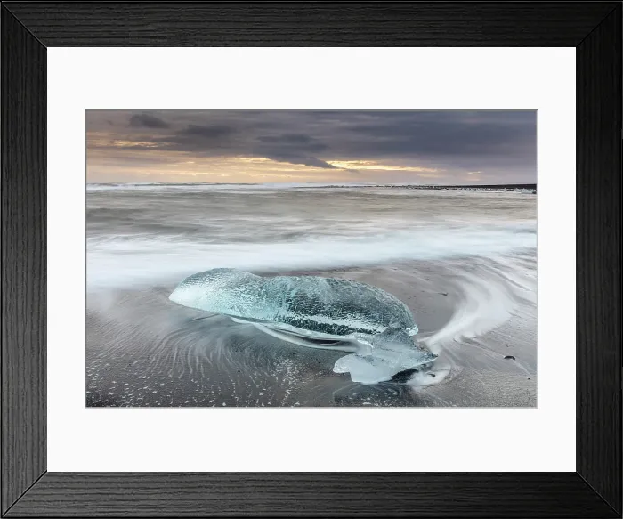 Framed Print : Iceberg on the beach at sunrise, near Jokulsarlon glacial lagoon, Iceland Framed Print : Iceberg on the beach at sunrise, near Jokulsarlon glacial lagoon, Iceland