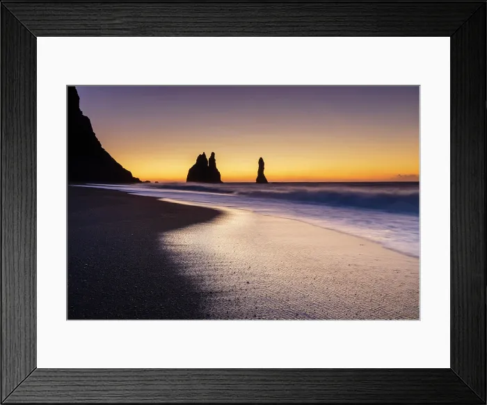Framed Print : The Reynisdrangar rock stacks at dawn, from Reynisfjara black sand beach, near Vik y Myrdal, South Iceland Framed Print : The Reynisdrangar rock stacks at dawn, from Reynisfjara black sand beach, near Vik y Myrdal, South Iceland