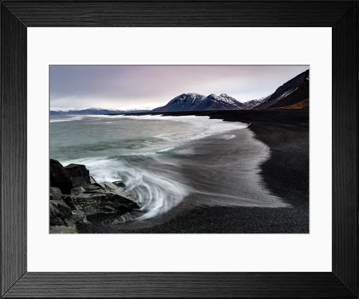 Framed Print : Waves washing up black sand beach, Eystrahorn, Southeast Iceland Framed Print : Waves washing up black sand beach, Eystrahorn, Southeast Iceland