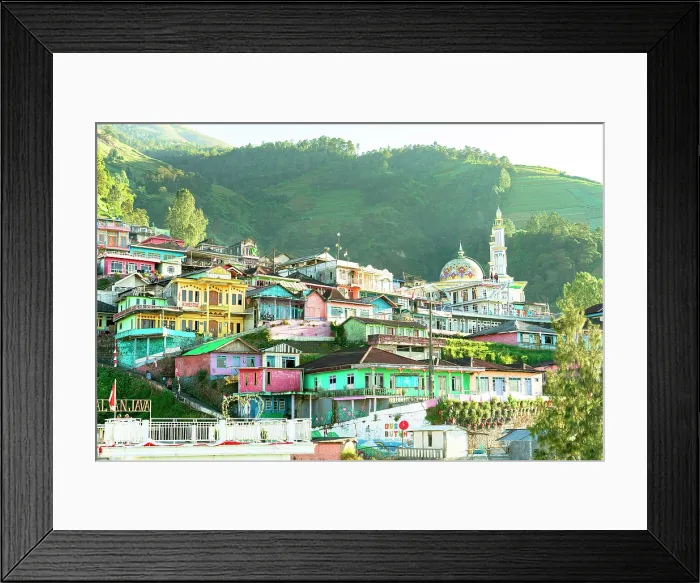 Framed Print : Colorful houses and mosque in the old town of Nepal Van Java, Magelang, Central Java, Indonesia Framed Print : Colorful houses and mosque in the old town of Nepal Van Java, Magelang, Central Java, Indonesia