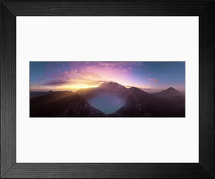 Framed Print : Ethereal sky at sunrise over the Kawah Ijen volcano crater, aerial view, Banyuwangi, East Java, Indonesia Framed Print : Ethereal sky at sunrise over the Kawah Ijen volcano crater, aerial view, Banyuwangi, East Java, Indonesia