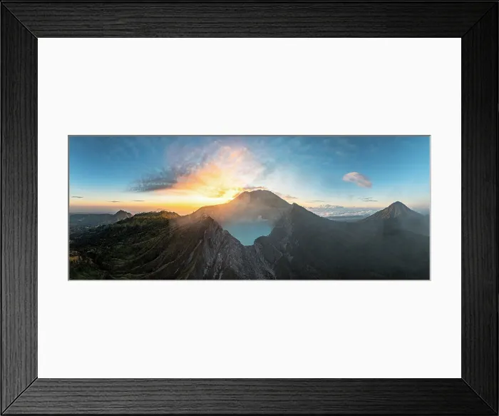 Framed Print : Aerial view of Kawah Ijen volcano crater under a fiery sky at dawn, Banyuwangi, East Java, Indonesia Framed Print : Aerial view of Kawah Ijen volcano crater under a fiery sky at dawn, Banyuwangi, East Java, Indonesia