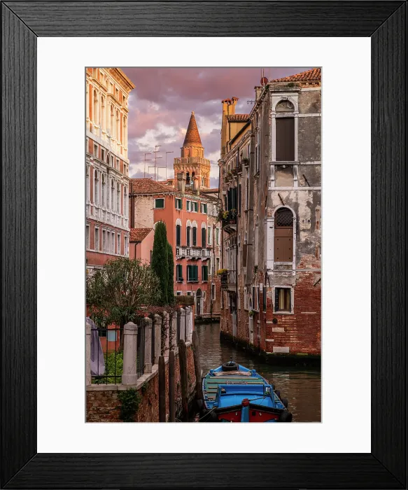 Framed Print : Water canal at sunset, Sestiere San Polo, Venice, Veneto, Italy