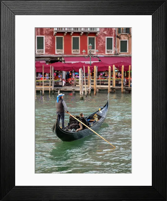 Framed Print : Gondolier riding a gondola boat on Grand Canal, Venice, Veneto, Italy