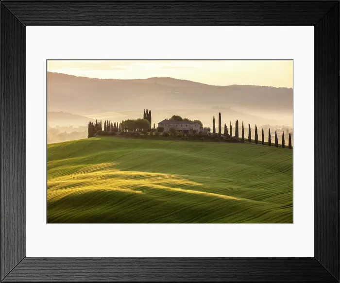 Framed Print : Poggio Covili and mist-filled Val d'Orcia, near San Quirico d'Orcia, Tuscany, Italy Framed Print : Poggio Covili and mist-filled Val d'Orcia, near San Quirico d'Orcia, Tuscany, Italy