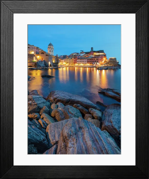 Framed Print : The colorful village of Vernazza at dawn, Cinque Terre, La Spezia district, Liguria, Italy