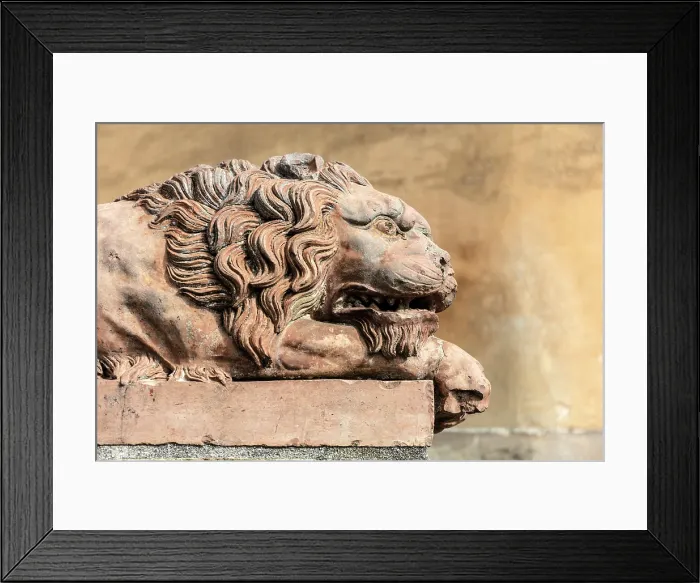Framed Print : Old terracotta lion statue, Lucignano d'Asso, Province of Siena, Tuscany, Italy Framed Print : Old terracotta lion statue, Lucignano d'Asso, Province of Siena, Tuscany, Italy