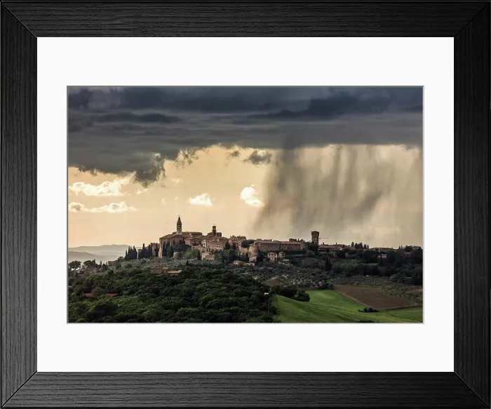 Framed Print : Rain clouds passing over the medieval hill town of Monticchiello, Tuscany, Italy Framed Print : Rain clouds passing over the medieval hill town of Monticchiello, Tuscany, Italy