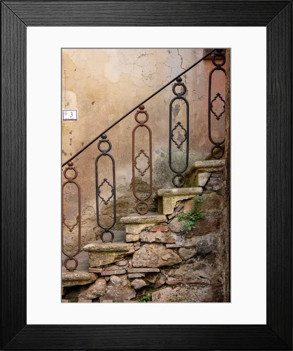 Framed Print : Stone steps and iton railings in the medieval hill town of Sorano, province of Grosseto, Tuscany, Italy Framed Print : Stone steps and iton railings in the medieval hill town of Sorano, province of Grosseto, Tuscany, Italy