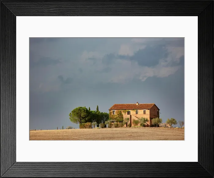 Framed Print : Old farmhouse and stormy sky, Val d'Orcia, Tuscany, Italy Framed Print : Old farmhouse and stormy sky, Val d'Orcia, Tuscany, Italy