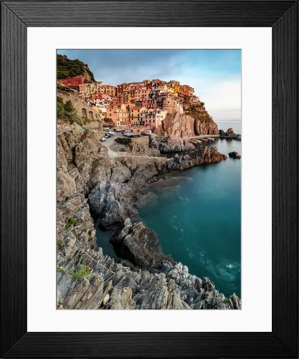 Framed Print : The village of Manarola at dusk, Cinque Terre, La Spezia district, Liguria, Italy Framed Print : The village of Manarola at dusk, Cinque Terre, La Spezia district, Liguria, Italy