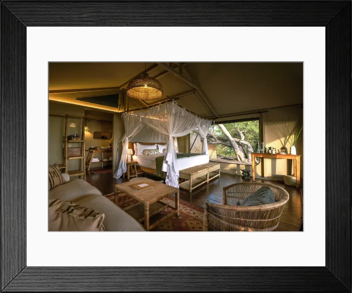 Framed Print : A luxury room at a safari camp, Okavango Delta, Botswana