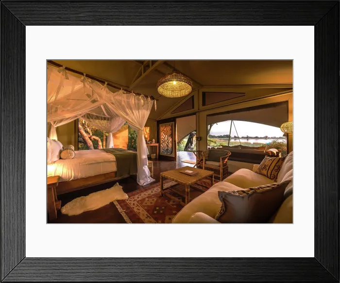 Framed Print : A luxury room at a safari camp, Okavango Delta, Botswana