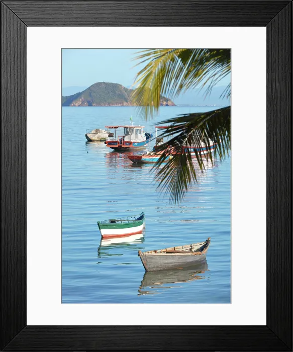 Framed Print : Fishermen boats anchored in the port of Buzios, Rio de Janeiro, Brazil