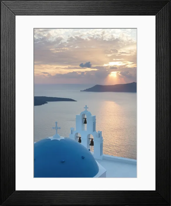 Framed Print : Agios Theodori church at sunset, with the caldera in the distance, Firostephani, Santorini, Cyclades Islands, Greece, Europe Framed Print : Agios Theodori church at sunset, with the caldera in the distance, Firostephani, Santorini, Cyclades Islands, Greece, Europe