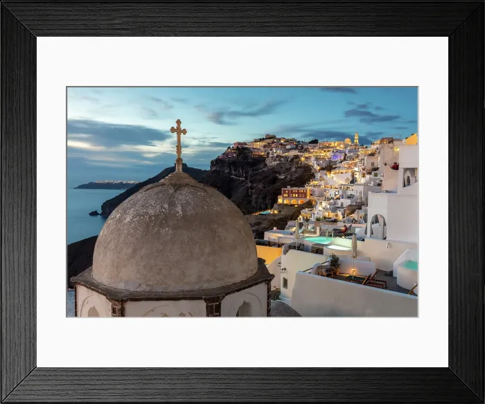 Framed Print : Fira at dusk, , Santorini, Cyclades Islands, Greece, Europe Framed Print : Fira at dusk, , Santorini, Cyclades Islands, Greece, Europe