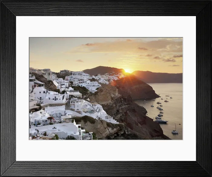 Framed Print : Oia and Finikia at sunrise, Santorini, Cyclades Islands, Greece, Europe Framed Print : Oia and Finikia at sunrise, Santorini, Cyclades Islands, Greece, Europe