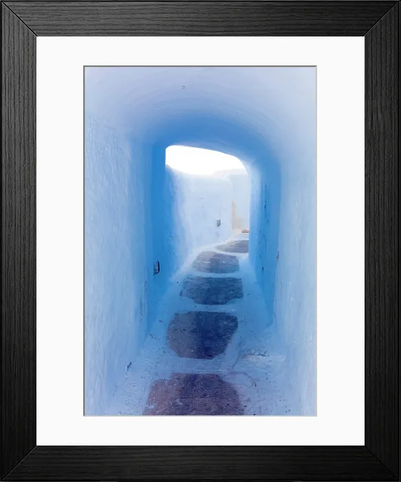 Framed Print : Blue washed allyway, Pyrgos, Santorini, Cyclades Islands, Greece, Europe
