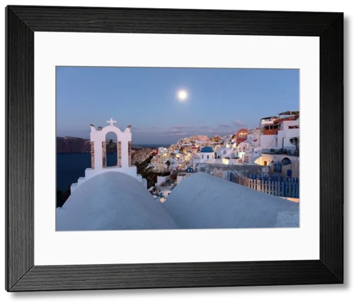 Framed Print : Oia at dawn with moon in the sky, Santorini, Cyclades Islands, Greece, Europe Framed Print : Oia at dawn with moon in the sky, Santorini, Cyclades Islands, Greece, Europe