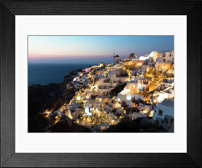 Framed Print : Classic view over Oia at dusk, from the old fort, Santorini, Cyclades Islands, Greece, Europe Framed Print : Classic view over Oia at dusk, from the old fort, Santorini, Cyclades Islands, Greece, Europe