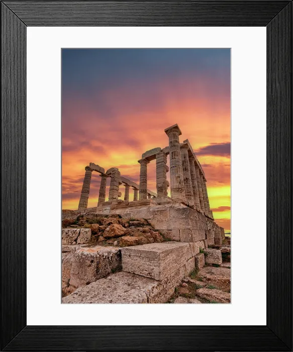 Framed Print : Temple of Poseidon at sunset, Cape Sounion, Attica, Greece
