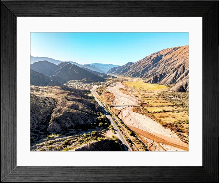 Framed Print : Road crossing a desert valley, Tumbaya, Jujuy, Argentina