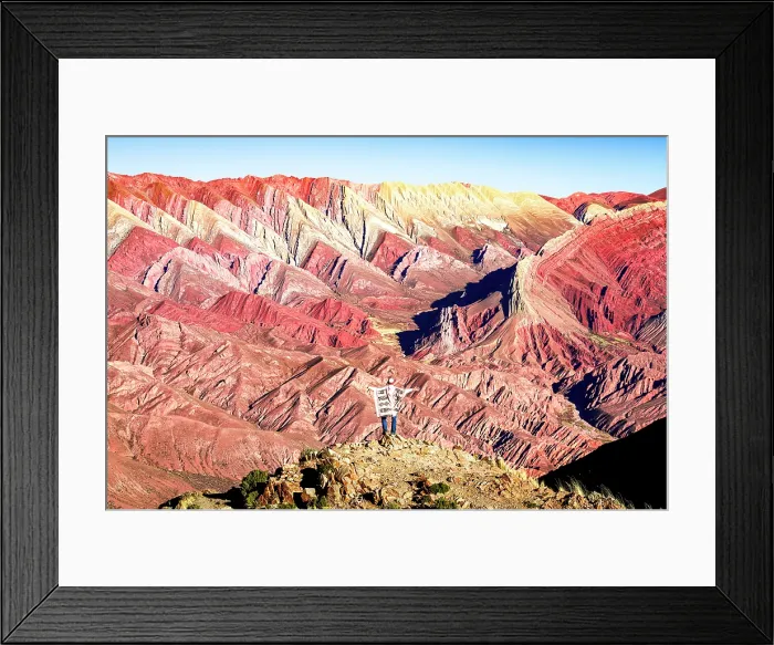 Framed Print : Tourist looking at colorful mountains, Serrania de Hornocal, Jujuy, Argentina. (MR) Framed Print : Tourist looking at colorful mountains, Serrania de Hornocal, Jujuy, Argentina. (MR)