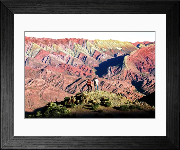 Framed Print : Hikers looking at vibrant rocks, Serrania de Hornocal, Humahuaca, Jujuy, Argentina. (MR) Framed Print : Hikers looking at vibrant rocks, Serrania de Hornocal, Humahuaca, Jujuy, Argentina. (MR)