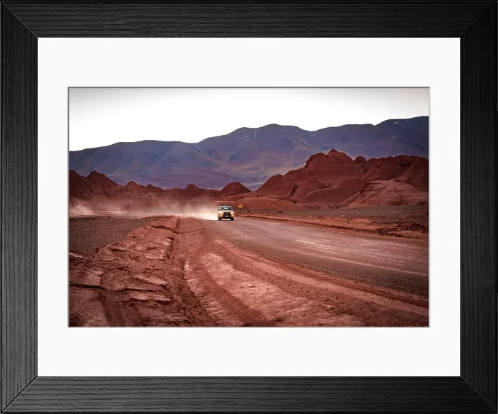 Framed Print : Off-road vehicle traveling on an empty road, Labyrinth Desert, Salta province, Puna, Argentina Framed Print : Off-road vehicle traveling on an empty road, Labyrinth Desert, Salta province, Puna, Argentina