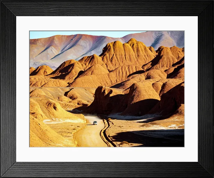 Framed Print : 4x4 on a road through red rock formations, Labyrinth desert, Puna, Salta, Argentina Framed Print : 4x4 on a road through red rock formations, Labyrinth desert, Puna, Salta, Argentina