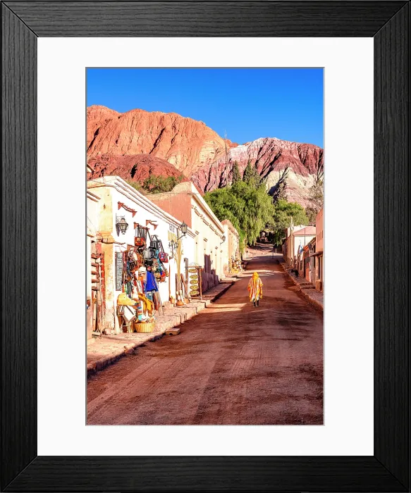 Framed Print : Man walking in the old town of Purmamarca, Jujuy, Quebrada de Humahuaca, Argentina. (MR) Framed Print : Man walking in the old town of Purmamarca, Jujuy, Quebrada de Humahuaca, Argentina. (MR)