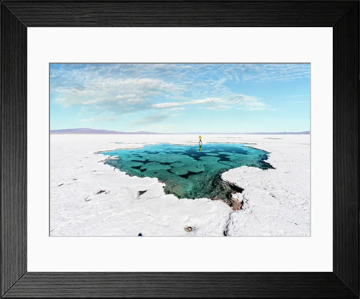 Framed Print : Tourist exploring salt flats, Salinas Grandes, Jujuy, Argentina. (MR) Framed Print : Tourist exploring salt flats, Salinas Grandes, Jujuy, Argentina. (MR)
