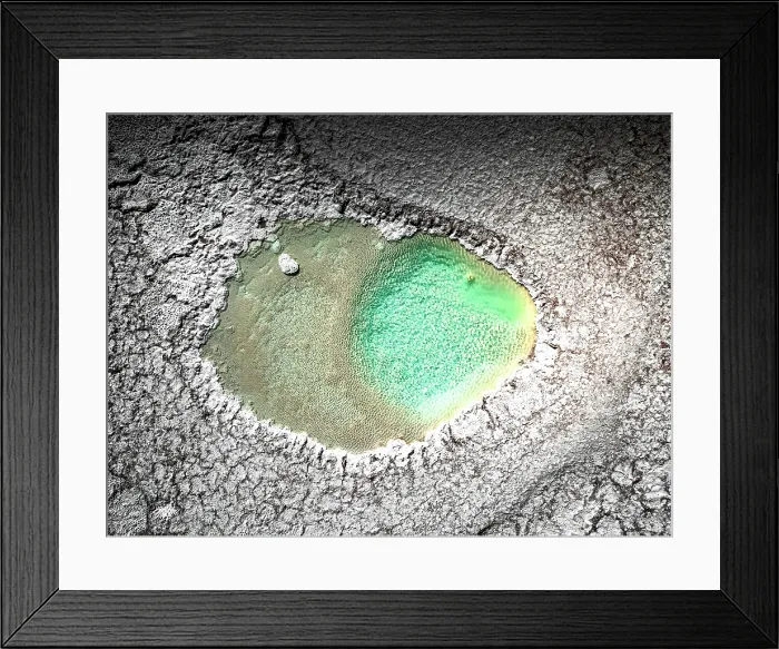 Framed Print : Aerial view of a salt pond with crystal-clear water, Ojos del Mar, Tolar Grande, Salta, Argentina