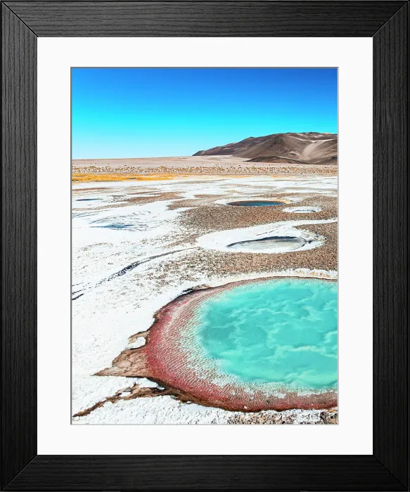Framed Print : Color contrasts of a salt lagoon, Ojos del Campo, Salar de Antofalla, Puna, Catamarca, Argentina Framed Print : Color contrasts of a salt lagoon, Ojos del Campo, Salar de Antofalla, Puna, Catamarca, Argentina
