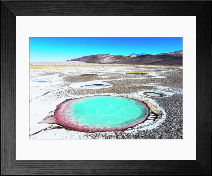 Framed Print : Red and turquoise lagoon, Ojos del Campo, Salar de Antofalla, Puna, Catamarca, Argentina Framed Print : Red and turquoise lagoon, Ojos del Campo, Salar de Antofalla, Puna, Catamarca, Argentina