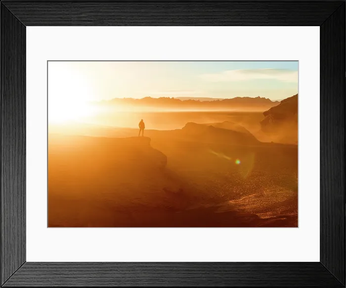 Framed Print : Silhouette of man watching sunrise over the Labyrinth Desert, Puna, Argentina. (MR) Framed Print : Silhouette of man watching sunrise over the Labyrinth Desert, Puna, Argentina. (MR)