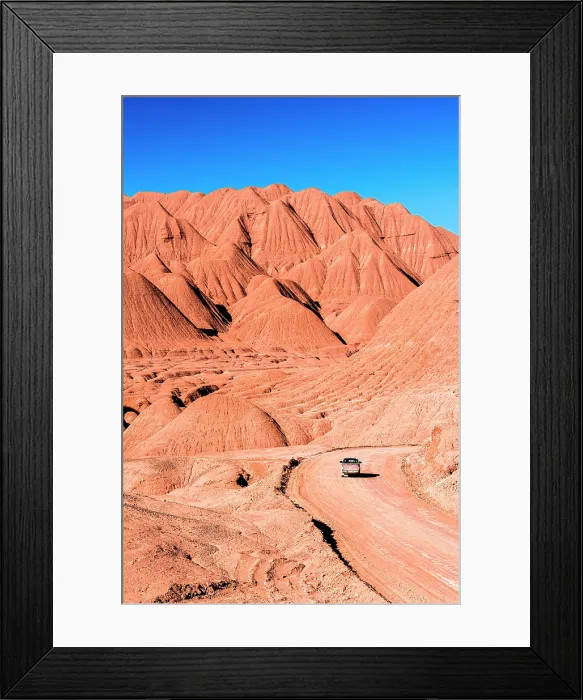 Framed Print : Pick-Up truck traveling on a desert road, Labyrinth Desert, Puna, Argentina
