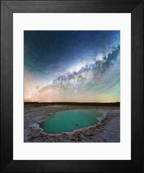 Framed Print : Starry sky and Milky Way over salt pond, Ojos del Mar, Tolar Grande, Salta, Argentina Framed Print : Starry sky and Milky Way over salt pond, Ojos del Mar, Tolar Grande, Salta, Argentina