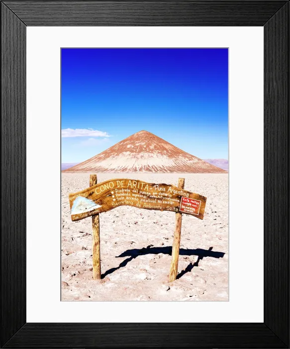 Framed Print : Signpost at the Cono de Arita volcanic formation, Salar de Arizaro, Tolar Grande, Puna, Argentina Framed Print : Signpost at the Cono de Arita volcanic formation, Salar de Arizaro, Tolar Grande, Puna, Argentina