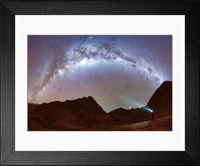 Framed Print : Person pointing the Milky Way with head torch, Devil's Desert, Puna, Salta, Argentina. (MR) Framed Print : Person pointing the Milky Way with head torch, Devil's Desert, Puna, Salta, Argentina. (MR)