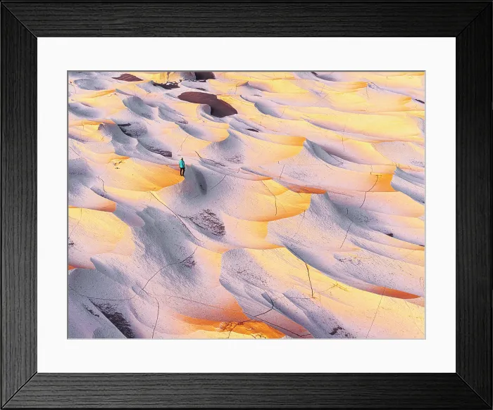 Framed Print : Aerial view of a hiker standing in pumice stone landscape, Campo de Piedra Pomez, El Penon, Catamarca, Argentina. (MR) Framed Print : Aerial view of a hiker standing in pumice stone landscape, Campo de Piedra Pomez, El Penon, Catamarca, Argentina. (MR)
