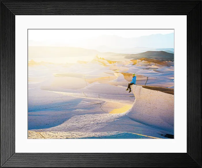 Framed Print : Hiker watching sunrise over pumice fields, Campo de Piedra Pomez, Catamarca, Argentina. (MR) Framed Print : Hiker watching sunrise over pumice fields, Campo de Piedra Pomez, Catamarca, Argentina. (MR)