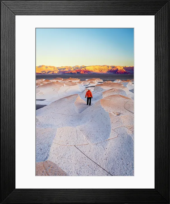 Framed Print : Man looking at volcanic landscape, Campo de Piedra Pomez, El Penon, Puna, Catamarca, Argentina. (MR) Framed Print : Man looking at volcanic landscape, Campo de Piedra Pomez, El Penon, Puna, Catamarca, Argentina. (MR)