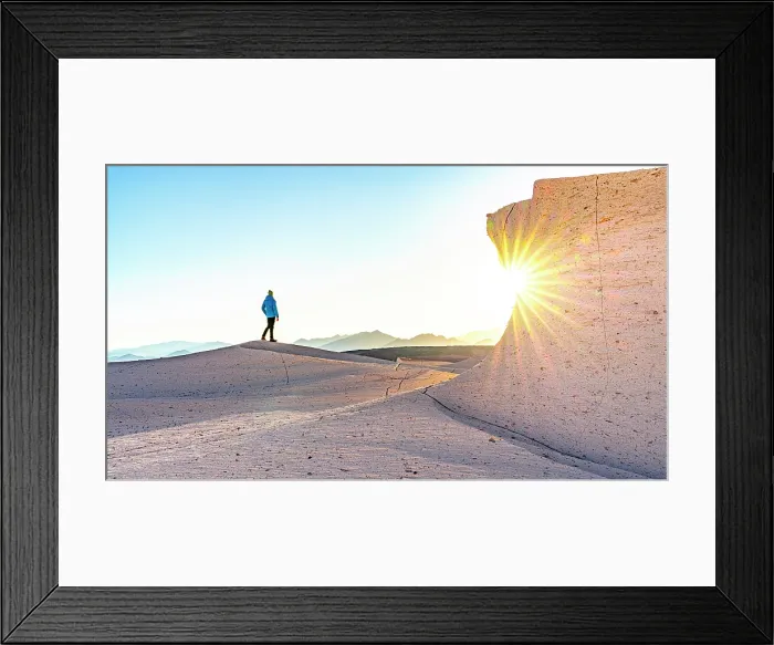 Framed Print : Man admiring pumice fields at sunrise, Campo de Piedra Pomez, El Penon, Puna, Catamarca, Argentina. (MR) Framed Print : Man admiring pumice fields at sunrise, Campo de Piedra Pomez, El Penon, Puna, Catamarca, Argentina. (MR)