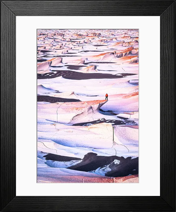 Framed Print : Man standing on colorful volcanic rocks at sunrise, Campo de Piedra Pomez, El Penon, Catamarca, Argentina. (MR) Framed Print : Man standing on colorful volcanic rocks at sunrise, Campo de Piedra Pomez, El Penon, Catamarca, Argentina. (MR)