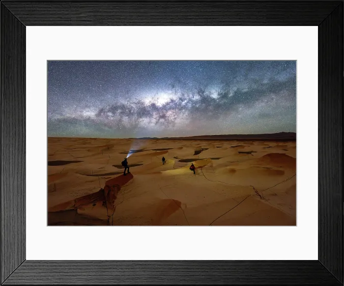 Framed Print : Silhouette of hiker admiring the Milky Way, Campo de Piedra Pomez, El Penon, Argentina. (MR)